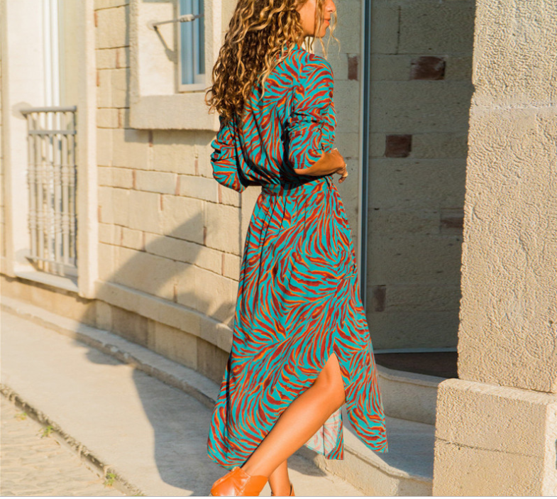 Chic V-Neck High-Waist Printed Dress