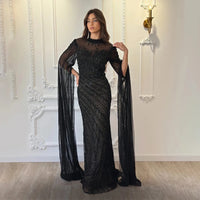 Eshaut&bridal Luxury Beaded Evening Dress Cape Sleeve Dubai Sheer Neck Mermaid Formal Prom Wedding Party Gown Customized 2026