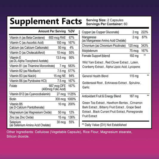 Women's Daily Multi Capsules - Daily Multivitamin To Support Energy and Immune Health - 120 Capsules