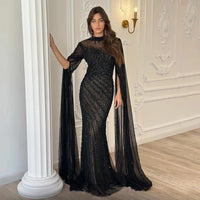 Eshaut&bridal Luxury Beaded Evening Dress Cape Sleeve Dubai Sheer Neck Mermaid Formal Prom Wedding Party Gown Customized 2026