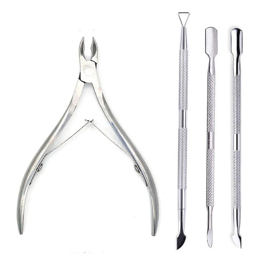 4 Pcs/Set Professional Stainless Steel Nail Cutter Scissor Nippers Muti Function Cuticle Pusher Remover Nail Care Manicure Kits - MANDOTOS