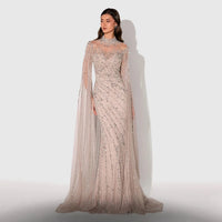Eshaut&bridal Luxury Beaded Evening Dress Cape Sleeve Dubai Sheer Neck Mermaid Formal Prom Wedding Party Gown Customized 2026