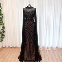 Eshaut&bridal Luxury Beaded Evening Dress Cape Sleeve Dubai Sheer Neck Mermaid Formal Prom Wedding Party Gown Customized 2026