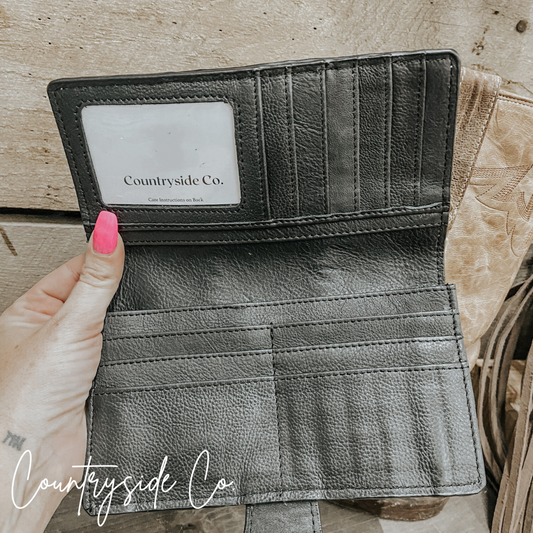 The Gambler Cowhide Wallet: Hand Painted, Unique, 11 Card Slots, 2 Compartments, 7.5x4.5in. - Wallet