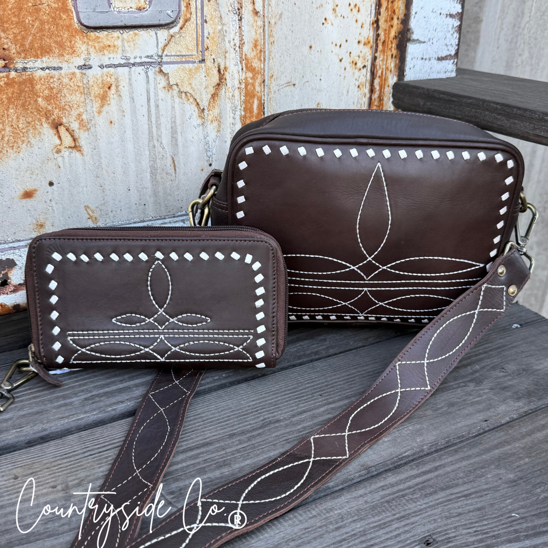 Boot Stitch Leather Purse and Wallet BUNDLE