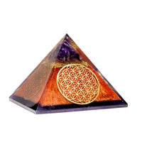 Flower of Life Copper Orgone Pyramid with Amethyst (Authentic- REAL)
