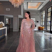 Inaya Long Drape Sleeves Beaded A-line Gown