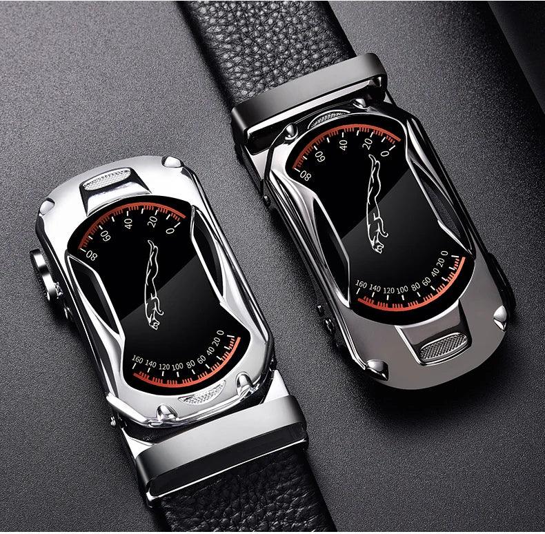 Belts for 3.5cm Width Sports Car Brand Fashion Automatic Buckle Black Genuine Leather Men's Jeans High Quality Waist Male Strap - MANDOTOS