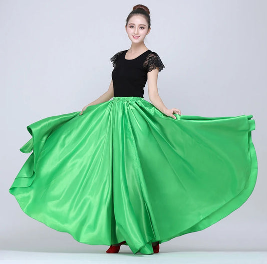 Shining Satin Long Spanish Skirt Swing Dancing Skirt Belly Dance skirt Sun Skirt 14 Colors Available VL-310 - MANDOTOS