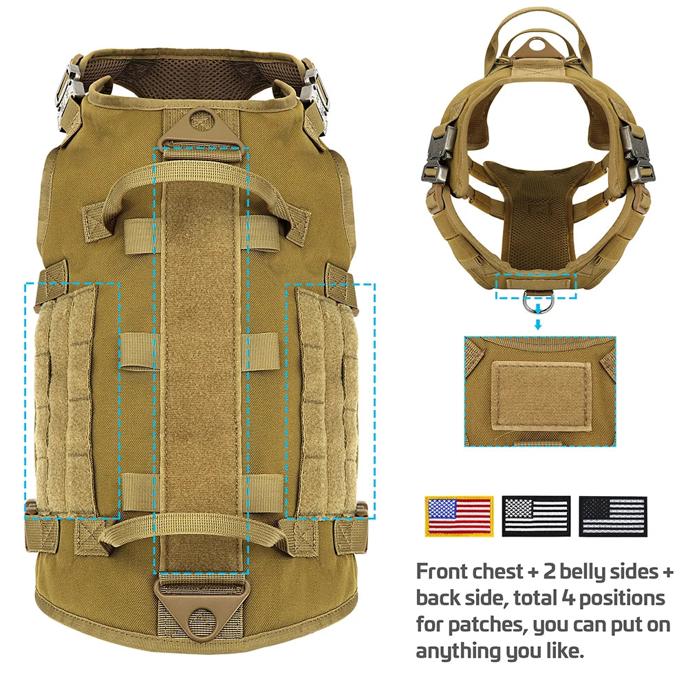 Tactical Dog Harness Leash Durable Military Dog Harness Vest MOLLE For Large Dogs erman Shepherd Training Harnesses With Pouches - MANDOTOS
