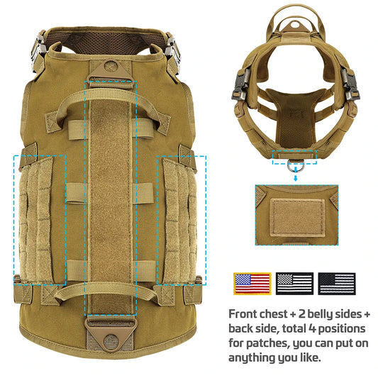 Tactical Dog Harness Leash Durable Military Dog Harness Vest MOLLE For Large Dogs erman Shepherd Training Harnesses With Pouches - MANDOTOS