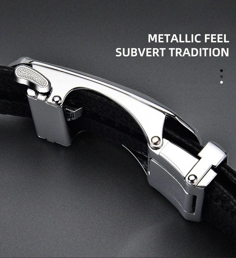 Belts for 3.5cm Width Sports Car Brand Fashion Automatic Buckle Black Genuine Leather Men's Jeans High Quality Waist Male Strap - MANDOTOS
