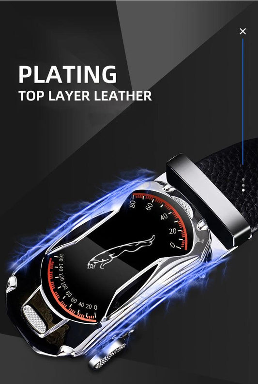 Belts for 3.5cm Width Sports Car Brand Fashion Automatic Buckle Black Genuine Leather Men's Jeans High Quality Waist Male Strap - MANDOTOS