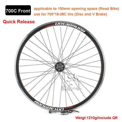 Cruiser Tour Bike Wheelset, Double Deck Rim, Front Wheel Disc, V Brake, Rear Back Wheels, Cassette and Screwed Hub, 36H, 700C