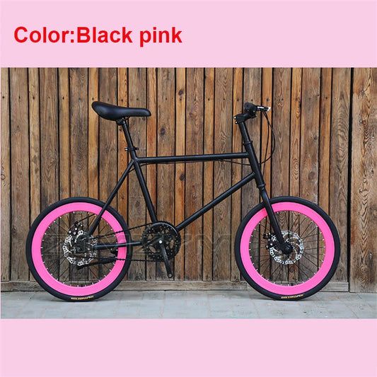 20 Inch Bike Single Speed Fixie Bike Double Dsic Brake Bicycle Freewheel Frame Mini Bicycle Height Adjustable 75-90cm