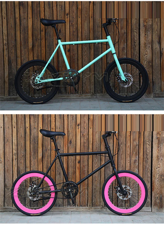 20 Inch Bike Single Speed Fixie Bike Double Dsic Brake Bicycle Freewheel Frame Mini Bicycle Height Adjustable 75-90cm