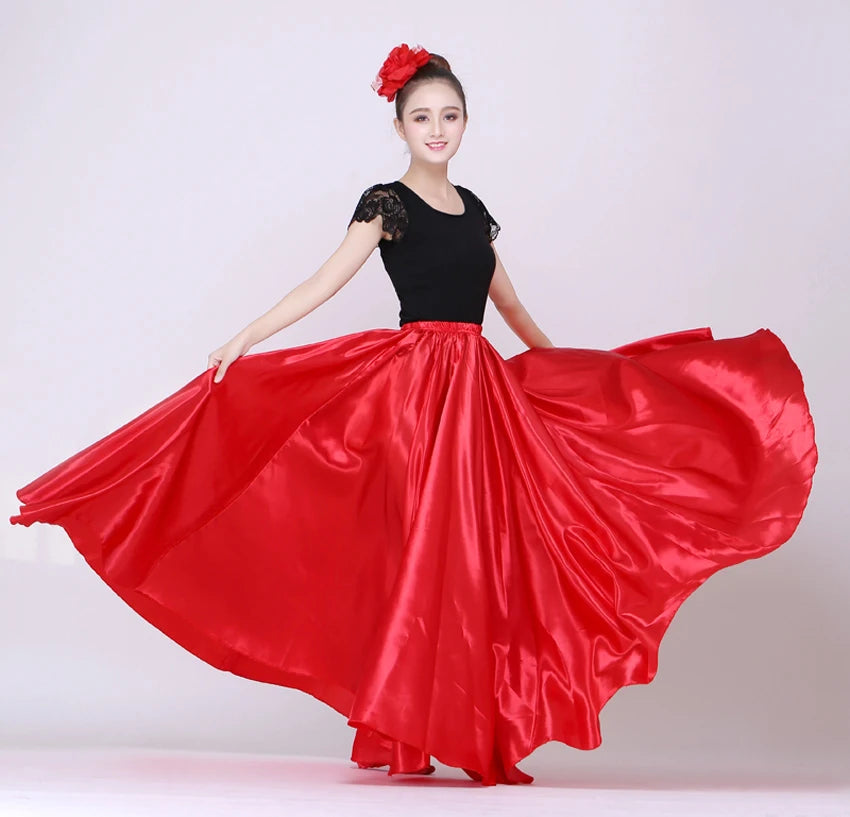 Shining Satin Long Spanish Skirt Swing Dancing Skirt Belly Dance skirt Sun Skirt 14 Colors Available VL-310 - MANDOTOS