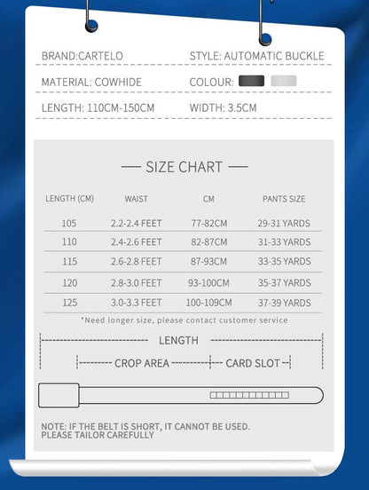 Belts for 3.5cm Width Sports Car Brand Fashion Automatic Buckle Black Genuine Leather Men's Jeans High Quality Waist Male Strap - MANDOTOS