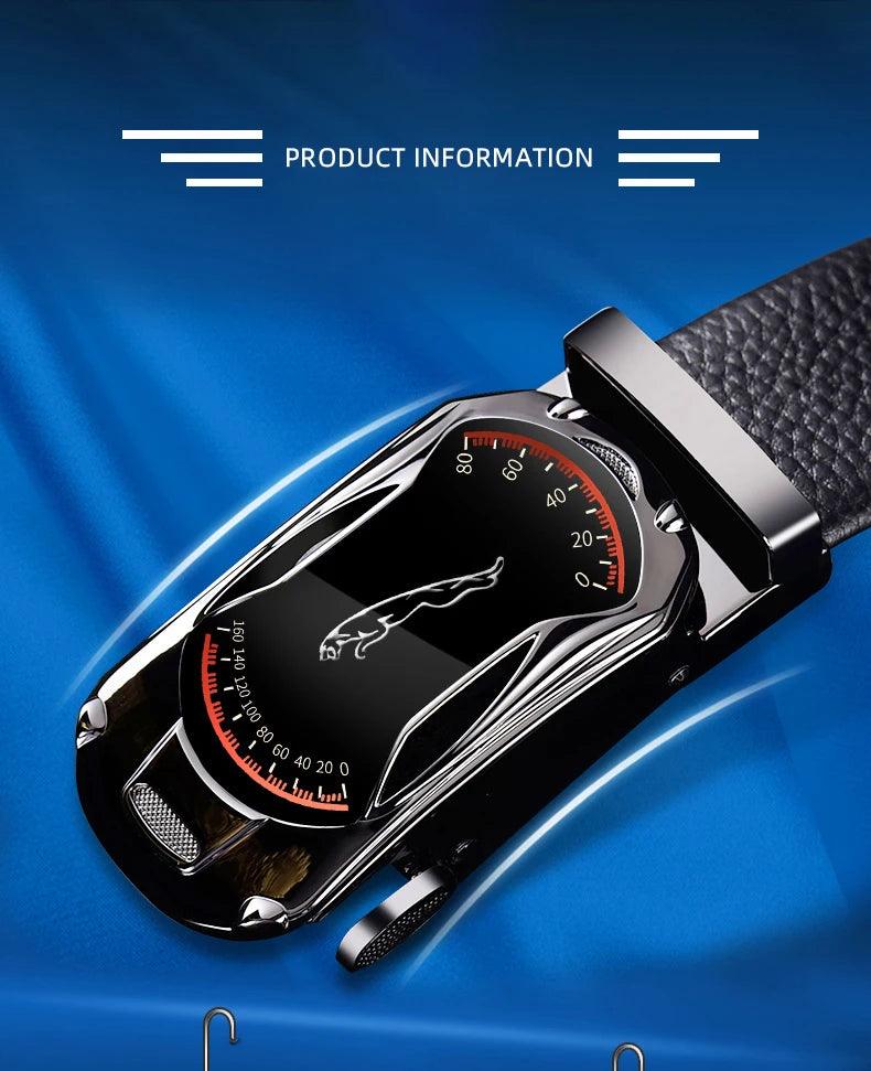 Belts for 3.5cm Width Sports Car Brand Fashion Automatic Buckle Black Genuine Leather Men's Jeans High Quality Waist Male Strap - MANDOTOS