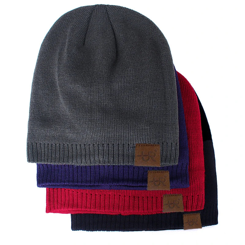 Unisex URGENTMAN Labal Winter Hats Solid Color Knitted Hats For Men And Women Beanie Cap Outdoor Add Fur Lining Warm Sports Hats
