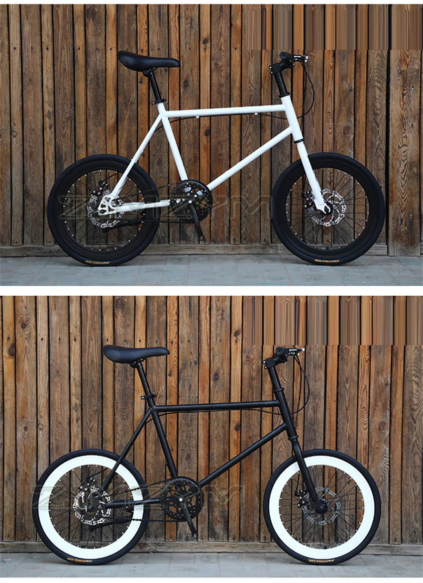 20 Inch Bike Single Speed Fixie Bike Double Dsic Brake Bicycle Freewheel Frame Mini Bicycle Height Adjustable 75-90cm