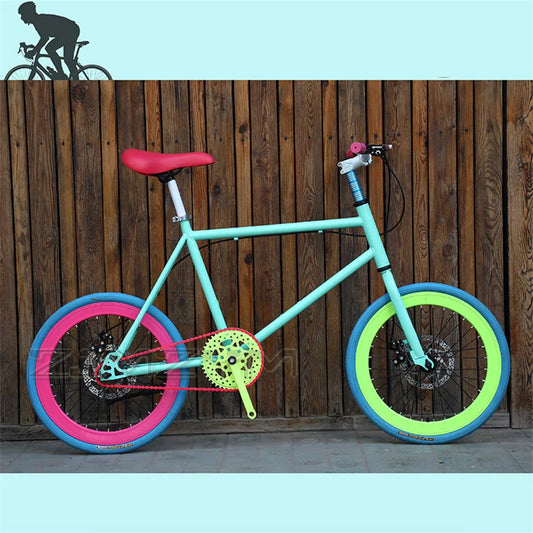 20 Inch Bike Single Speed Fixie Bike Double Dsic Brake Bicycle Freewheel Frame Mini Bicycle Height Adjustable 75-90cm