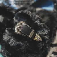 Cozy Fuzzy Slide Sandals with Western Buckle Details - Perfect for Black Friday & Vegas! -