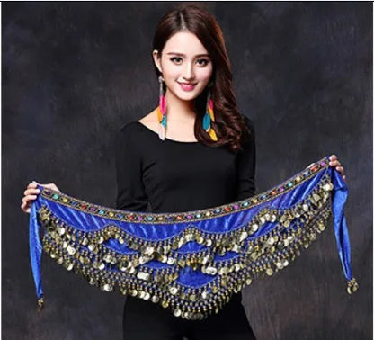 1PC New Style Belly Dance Belt Newest Multi-color Glass Silk Velvet Dancing Belt Scarf Crystal BellyDance Waist Chain Hip Scarf - MANDOTOS