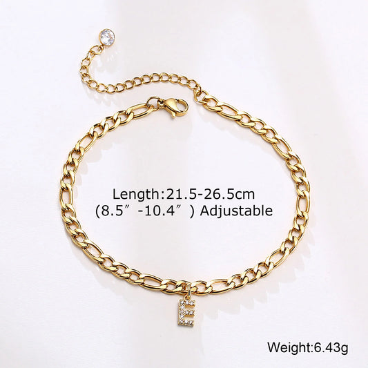 Crystal A-Z Letter Initial Anklets Bracelet for Women ,Cuban Link Anklet Stainless Steel Beach Leg Foot Chains Wholesale - MANDOTOS