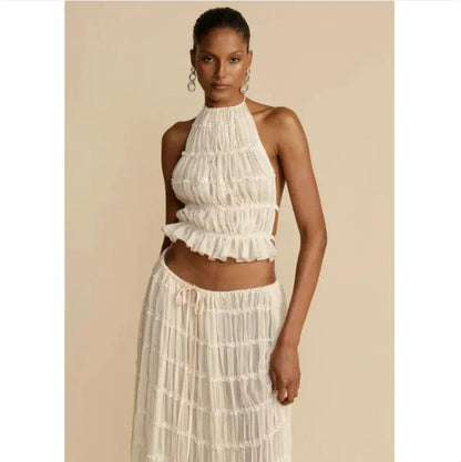 2-Piece Chic Halter Dress Suit Set - MANDOTOS