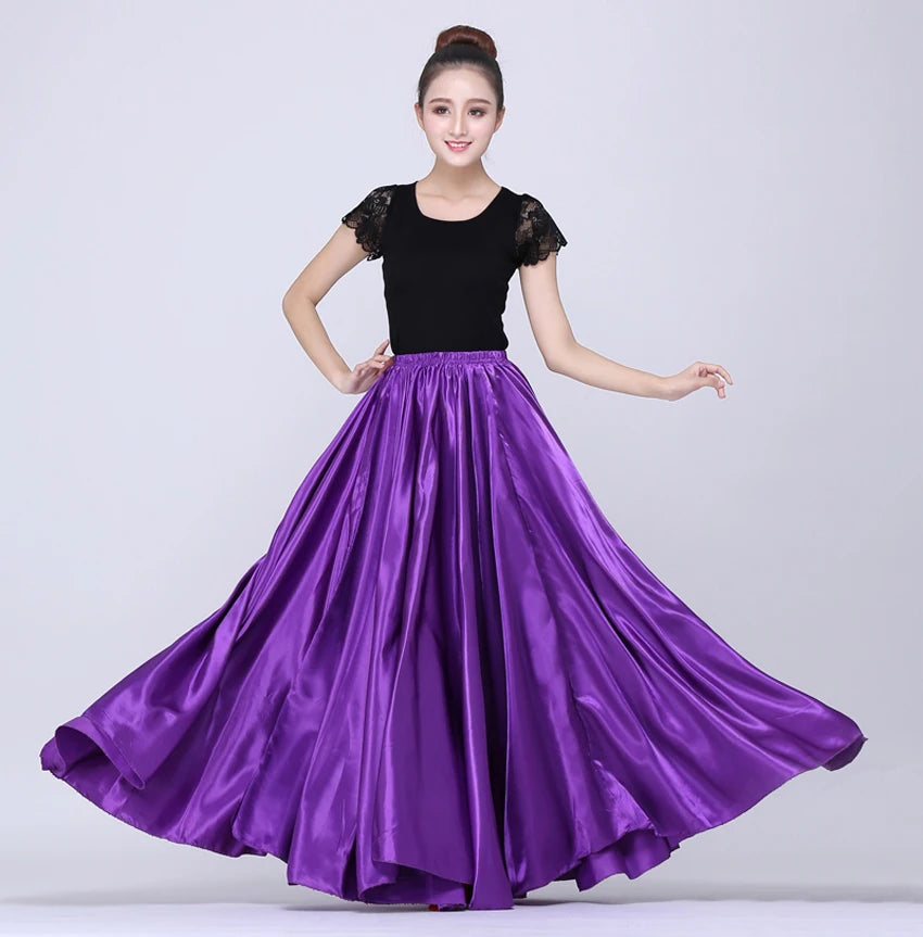 Shining Satin Long Spanish Skirt Swing Dancing Skirt Belly Dance skirt Sun Skirt 14 Colors Available VL-310 - MANDOTOS