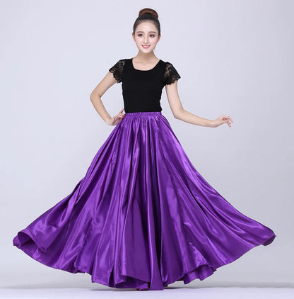 Shining Satin Long Spanish Skirt Swing Dancing Skirt Belly Dance skirt Sun Skirt 14 Colors Available VL-310 - MANDOTOS