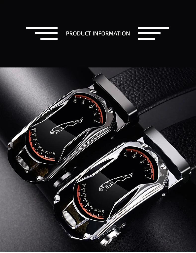 Belts for 3.5cm Width Sports Car Brand Fashion Automatic Buckle Black Genuine Leather Men's Jeans High Quality Waist Male Strap - MANDOTOS