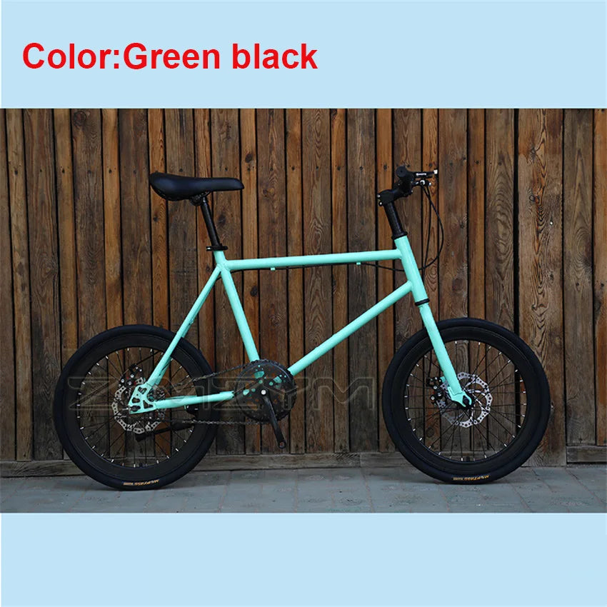 20 Inch Bike Single Speed Fixie Bike Double Dsic Brake Bicycle Freewheel Frame Mini Bicycle Height Adjustable 75-90cm