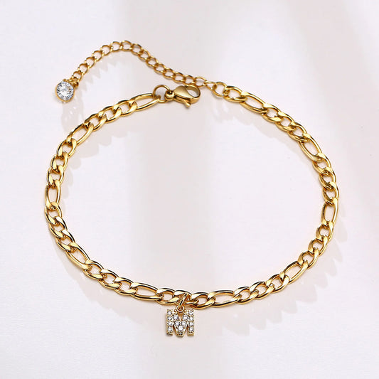 Crystal A-Z Letter Initial Anklets Bracelet for Women ,Cuban Link Anklet Stainless Steel Beach Leg Foot Chains Wholesale - MANDOTOS
