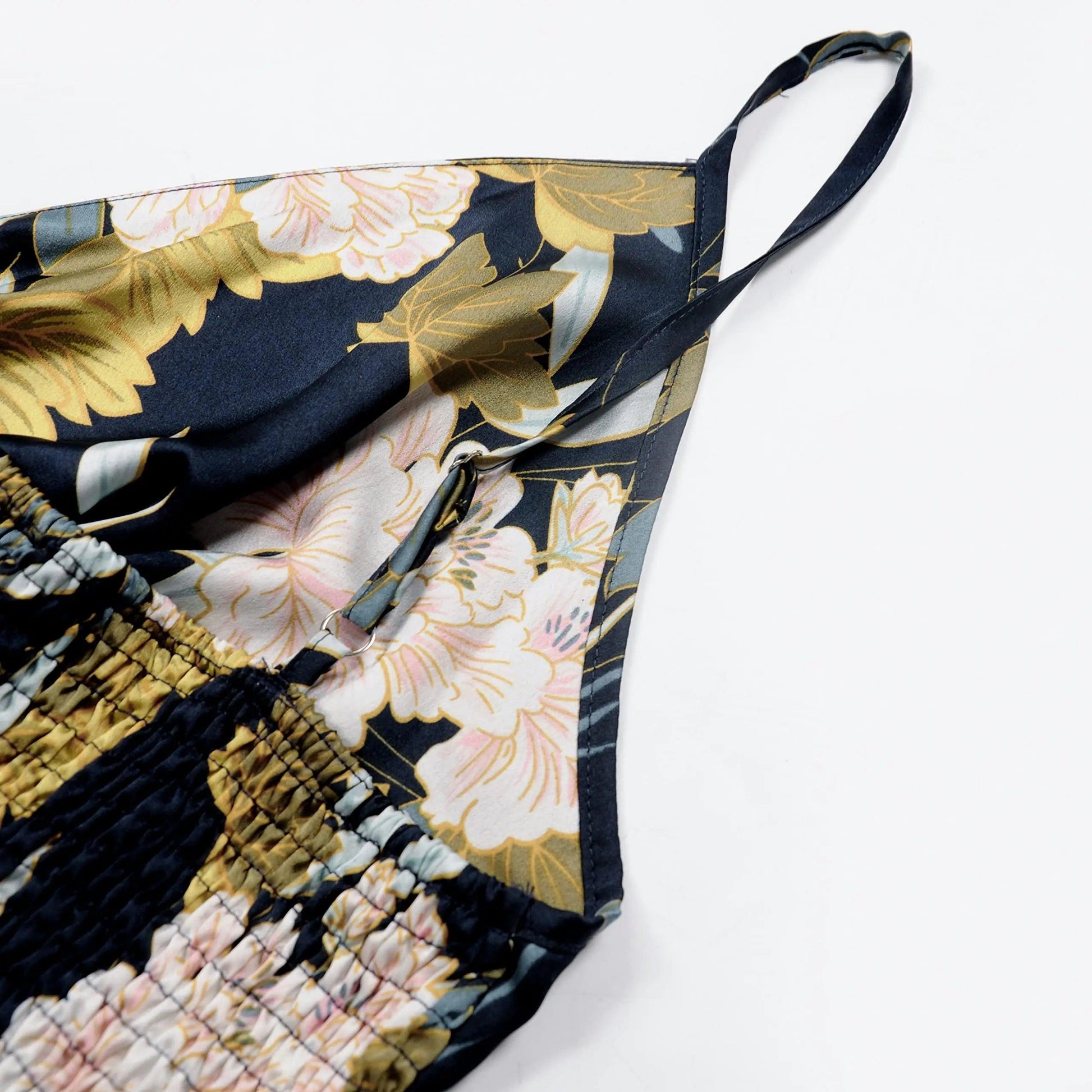 Navy Blue Satin Midi Dress with Tie Front - X-Large - MANDOTOS