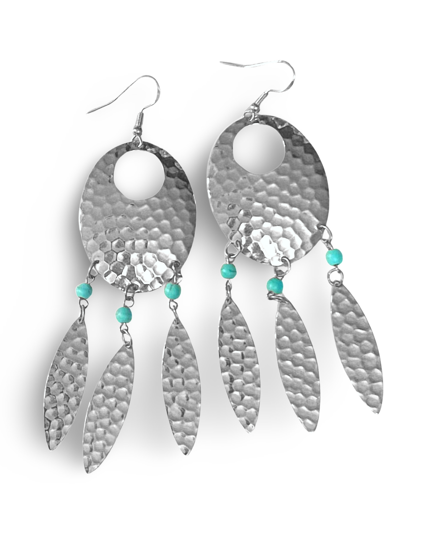 Navette Dream Catcher Earrings with Turquoise Accents and Feathers by The Urban Charm