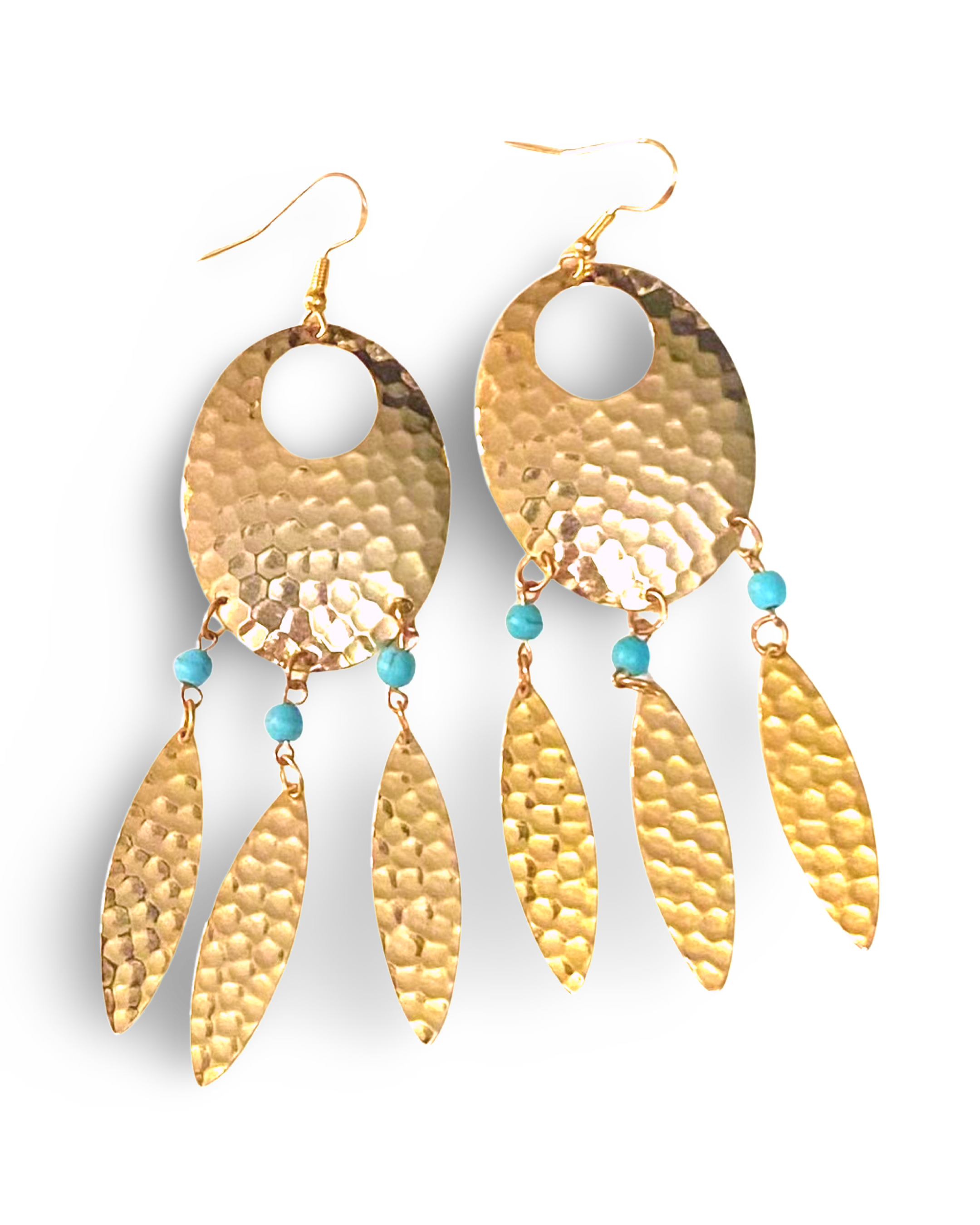 Navette Dream Catcher Earrings with Turquoise Accents and Feathers by The Urban Charm