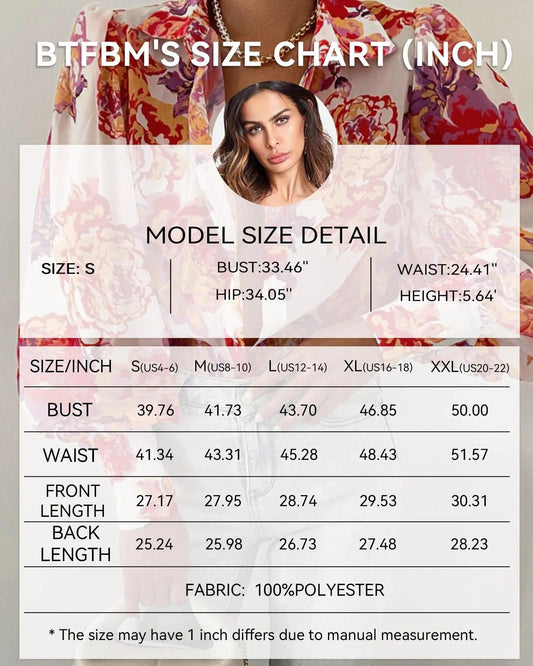 BTFBM Women's Boho V-Neck Button-Down Blouse - MANDOTOS