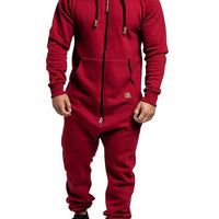 In-Stock New Foreign Trade Men's Hooded Fleece Jumpsuit Solid Color Casual Men's Suit Jumpsuit
