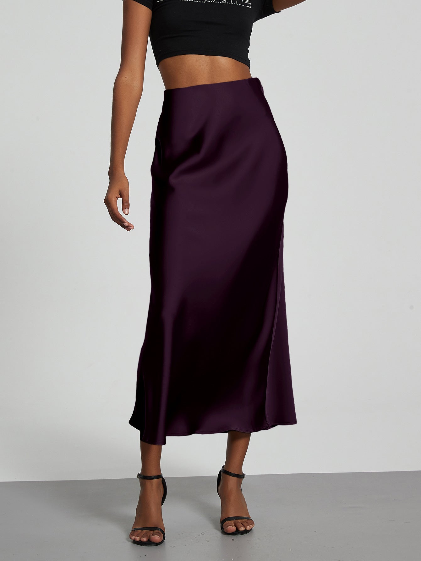 In-Stock Cross-Border Women's Clothing Wholesale European and American Style Elegant Satin Midi Skirt Slimming and Flowy