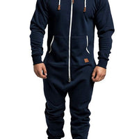 In-Stock New Foreign Trade Men's Hooded Fleece Jumpsuit Solid Color Casual Men's Suit Jumpsuit