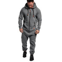In-Stock New Foreign Trade Men's Hooded Fleece Jumpsuit Solid Color Casual Men's Suit Jumpsuit