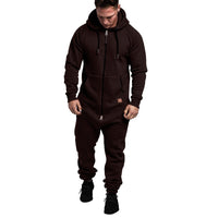 In-Stock New Foreign Trade Men's Hooded Fleece Jumpsuit Solid Color Casual Men's Suit Jumpsuit