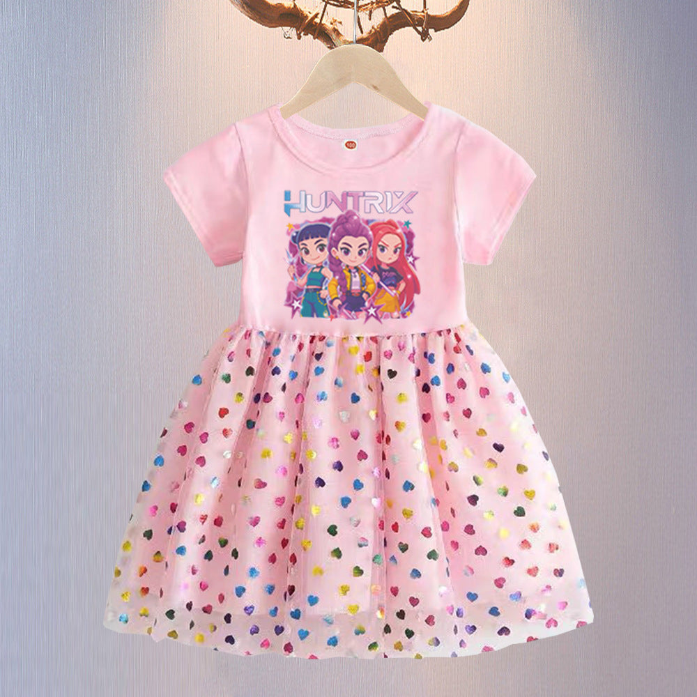 New Girls Dress Summer Short-Sleeved Princess Dress Children's Clothing Children's Gauze Skirt Girl Skirt Hunter Witch Group