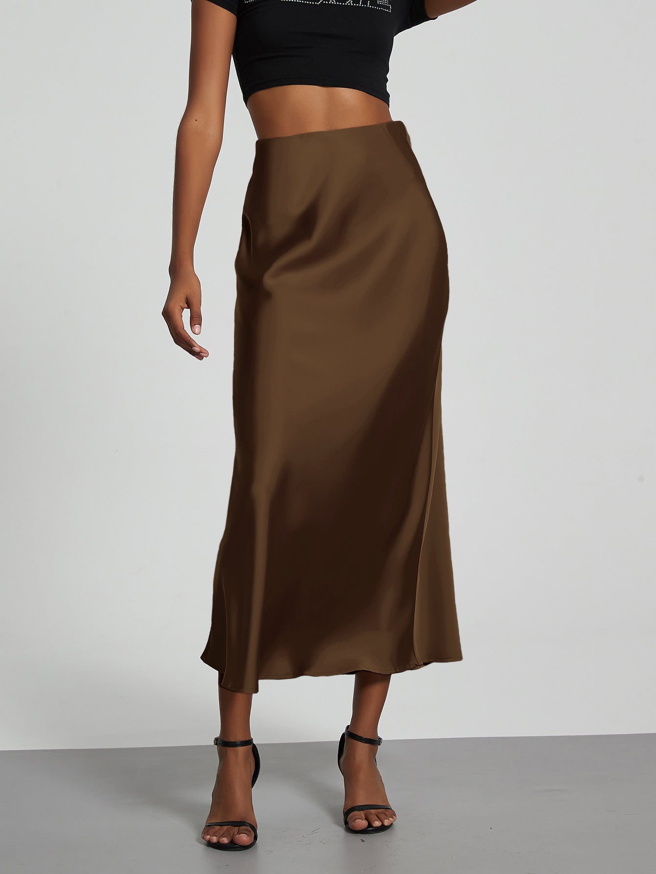 In-Stock Cross-Border Women's Clothing Wholesale European and American Style Elegant Satin Midi Skirt Slimming and Flowy