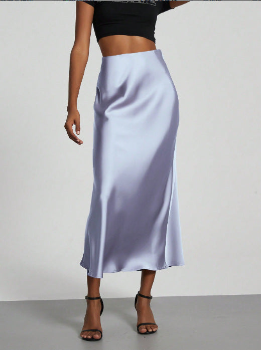 In-Stock Cross-Border Women's Clothing Wholesale European and American Style Elegant Satin Midi Skirt Slimming and Flowy