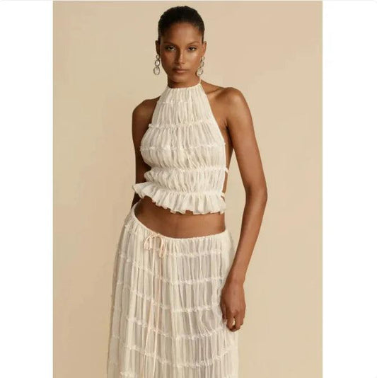 2-Piece Chic Halter Dress Suit Set - MANDOTOS