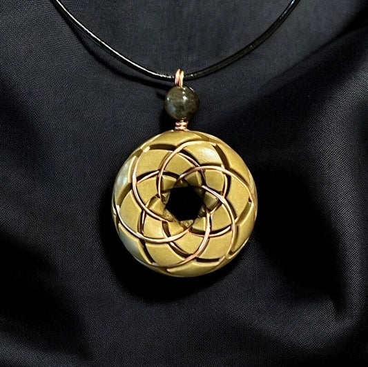Torus Pendant- Brass and Libyan Desert Glass Orgonite Necklace Rodin Coil -