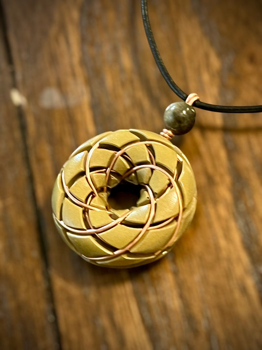 Torus Pendant- Brass and Libyan Desert Glass Orgonite Necklace Rodin Coil -